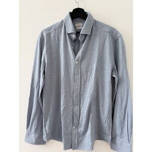 Brunello Cucinelli L Blue Cotton Linen Long Sleeve Button Down Leisure Fit